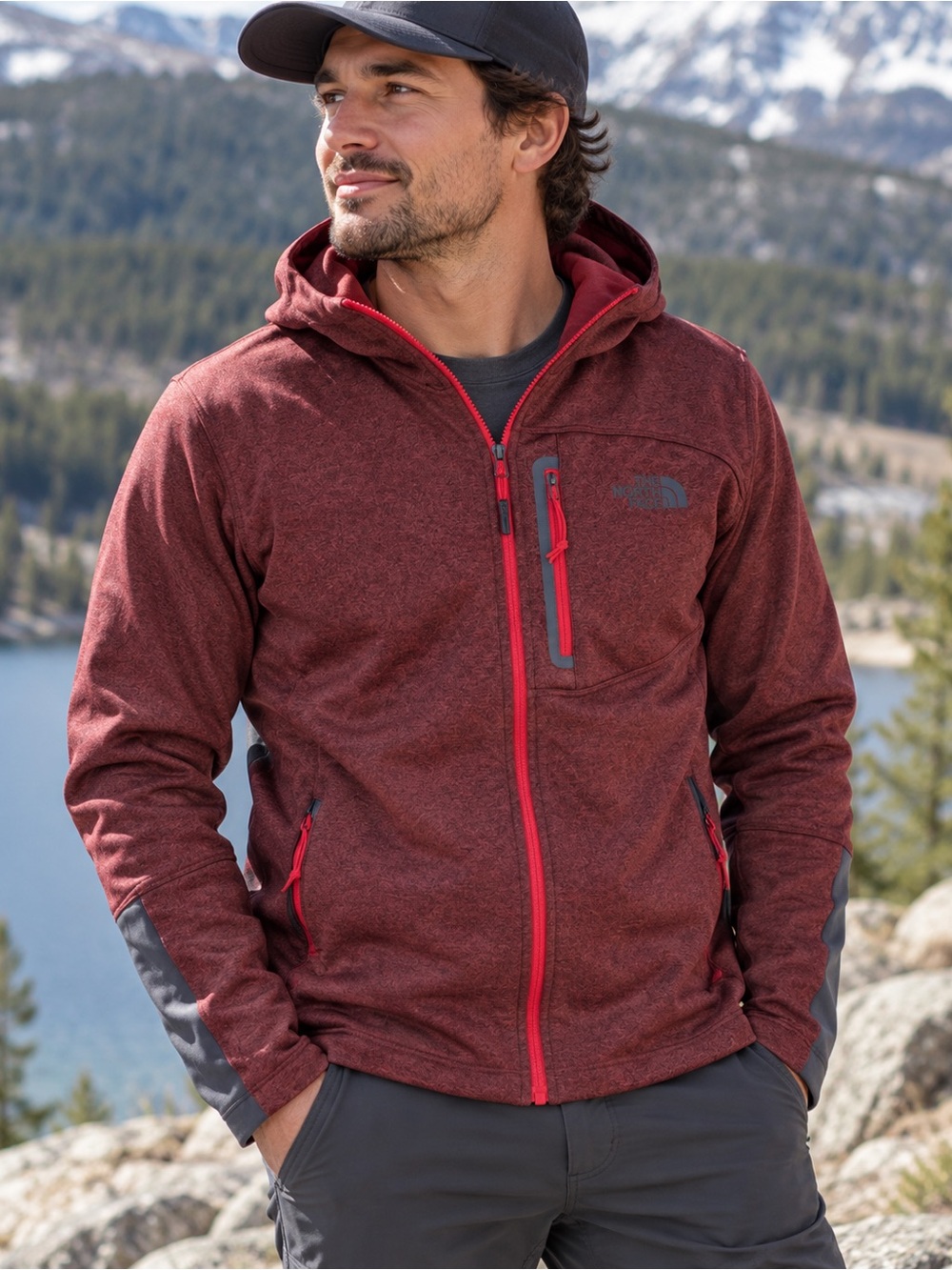 The North Face Men's Burgundy Hooded Softshell Jacket